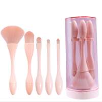 5pcs/set Mini Pink Cute Candy Color Sweet Makeup Brushes Set with Plastic Round Box