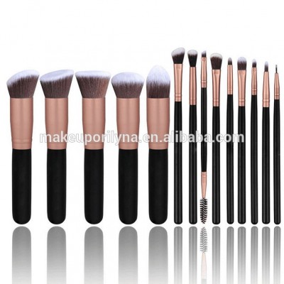 14 pieces Black Color  wood handle professional makeup brushes with packaging